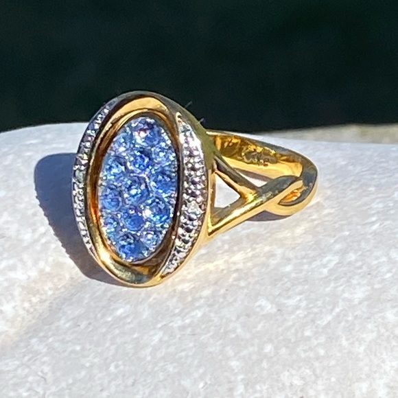 Danbury Mint blue birthstone Diamond flip ring initial K 14kt gold plated sz 7 - Picture 9 of 16